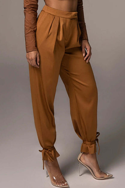 Ladies Slim Fit Ankle Tie Pants - Luxivelle