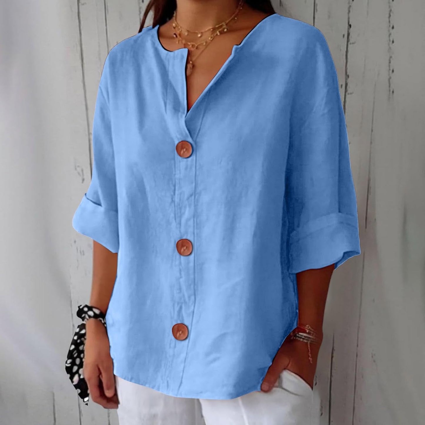 Relaxed Fit Soft Button Down Shirt For Ladies