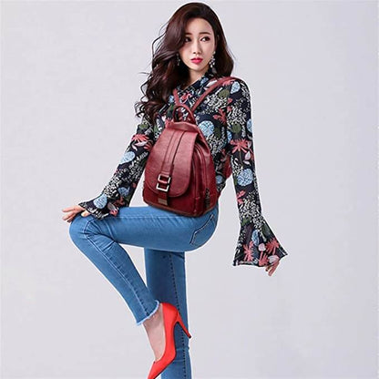 Secure Women's Leather Rucksack - Soft Genuine Sheepskin Backpack