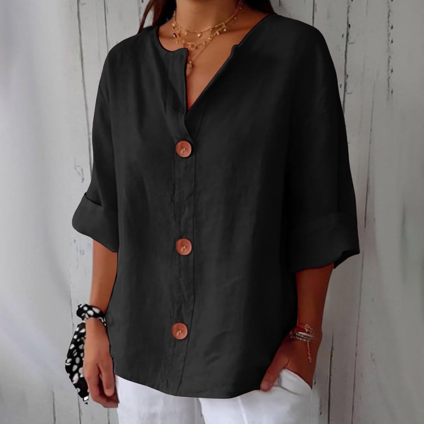 Relaxed Fit Soft Button Down Shirt For Ladies
