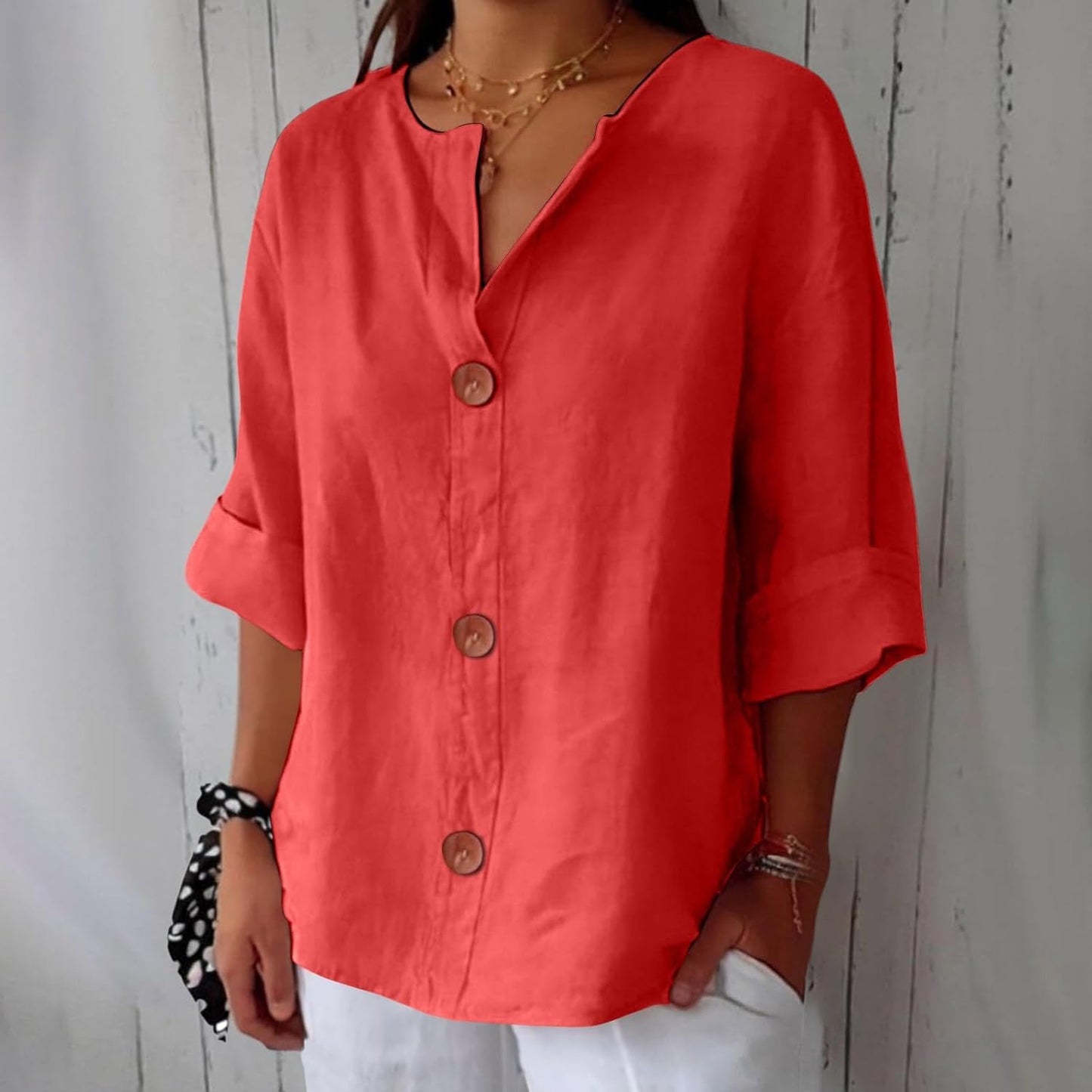 Relaxed Fit Soft Button Down Shirt For Ladies