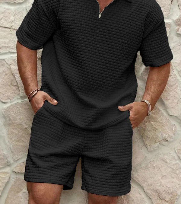 Men's Casual Summer Short Sleeve Cotton Suit Set