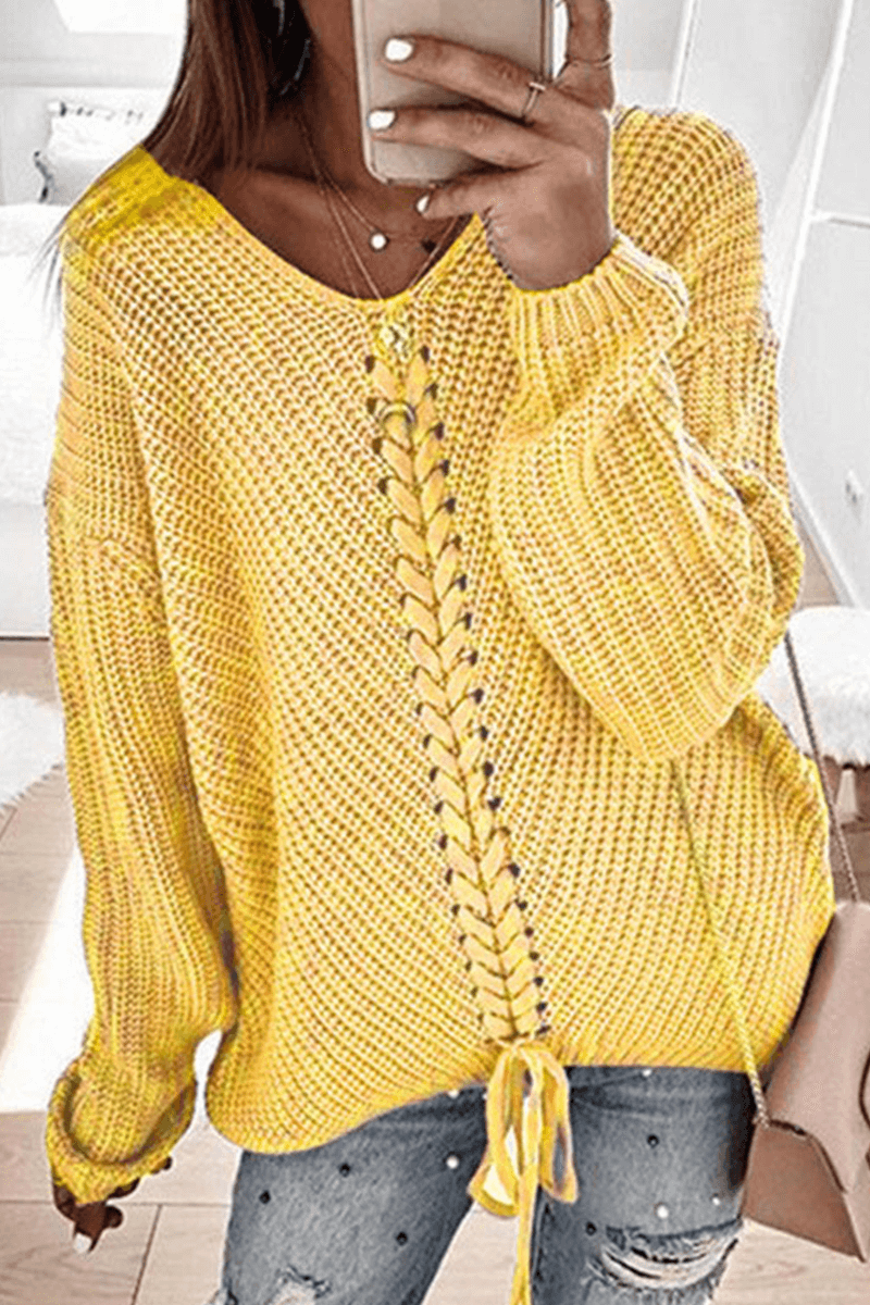 Casual Knit Sweater with Braided Trim