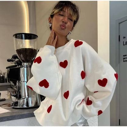 Comfortable Casual Heart Pattern Sweater - Luxivelle