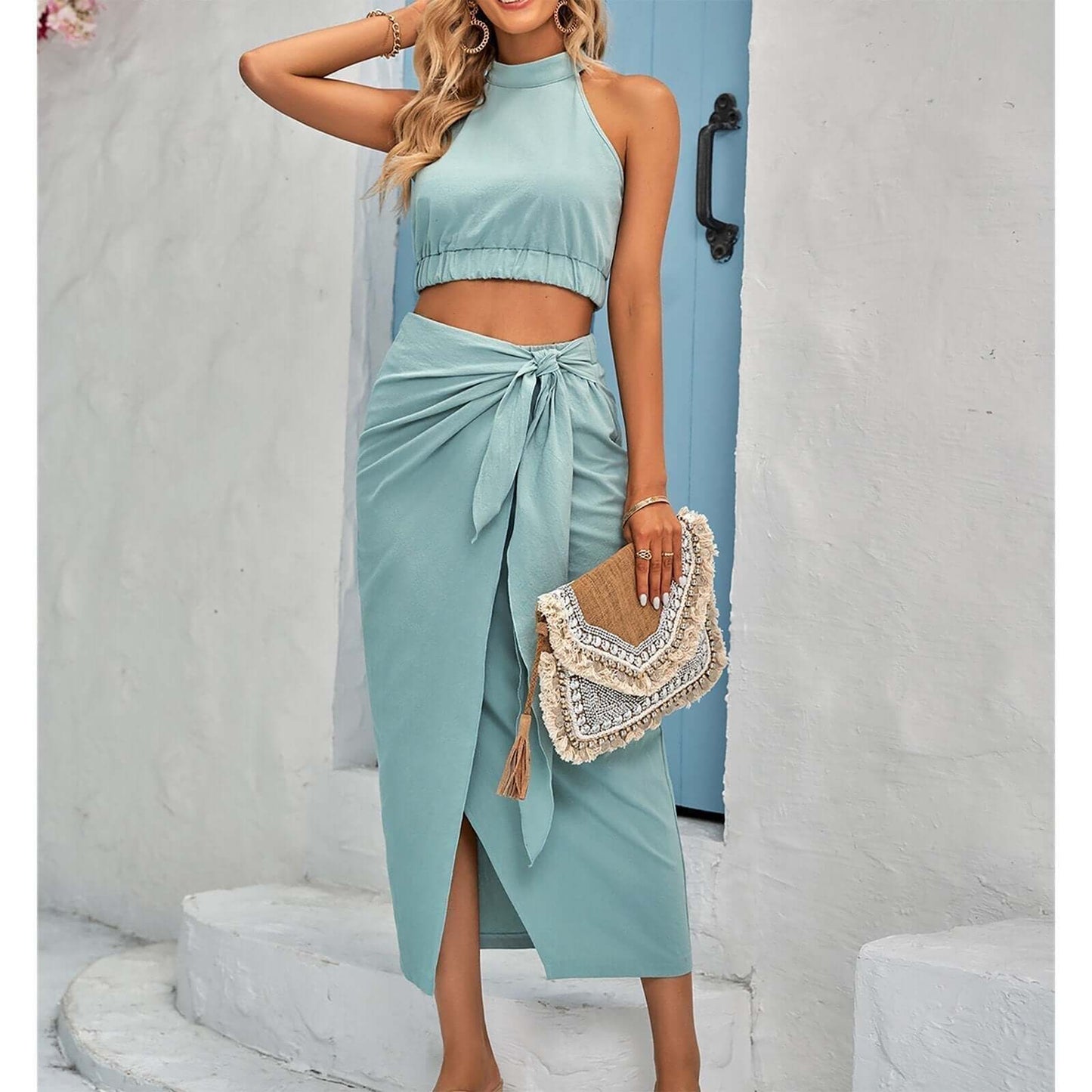 Ladies' 2 Piece Outfit - Short Top & Flowy Skirt