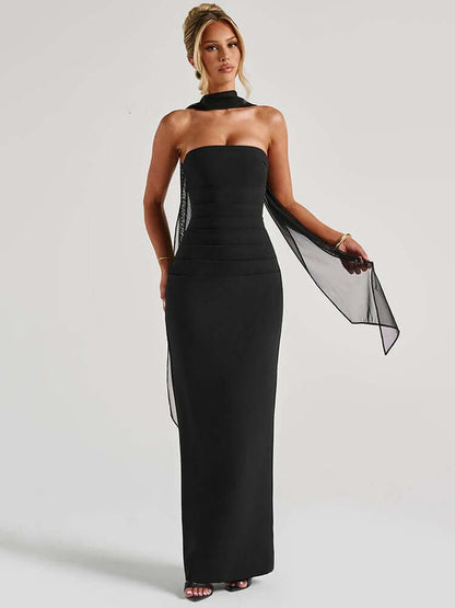 Elegant Sleeveless Formal Gown with Shawl