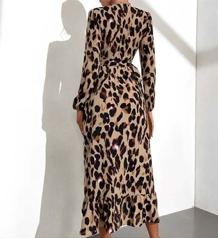 Fashionable Leopard V Neck Mini Dress