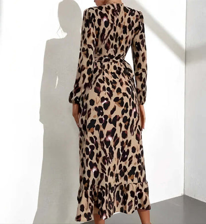 Fashionable Leopard V Neck Mini Dress