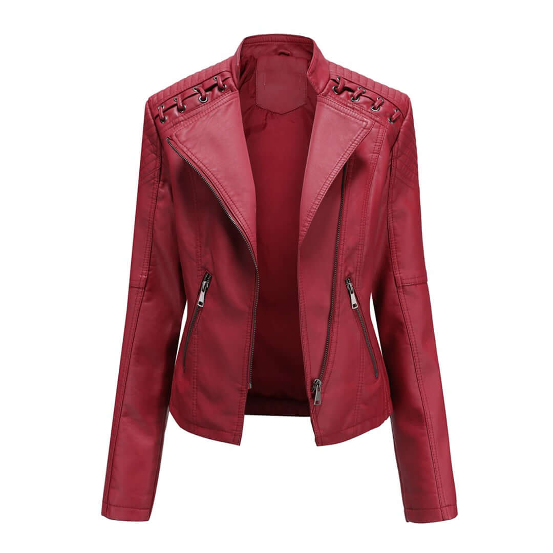 Ladies Vegan Leather Motorcycle Jacket