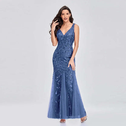 Glittering Beaded Strapless Formal Floor Length Dress