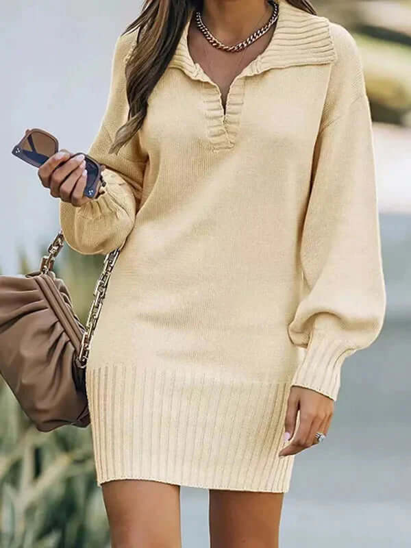 Cozy Crew Neck Sweater Dress for Ladies