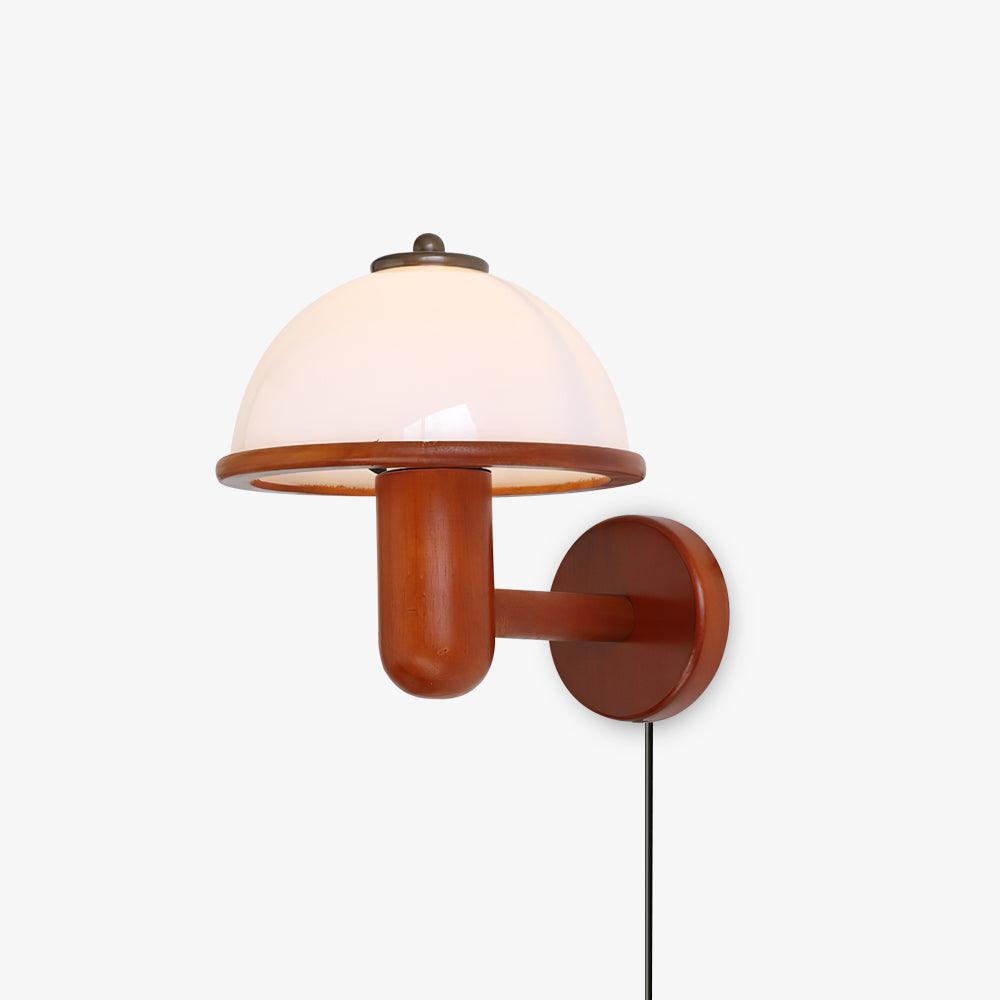 Rustic Wooden Fungi Wall Lamp with Cream Shade - Luxivelle
