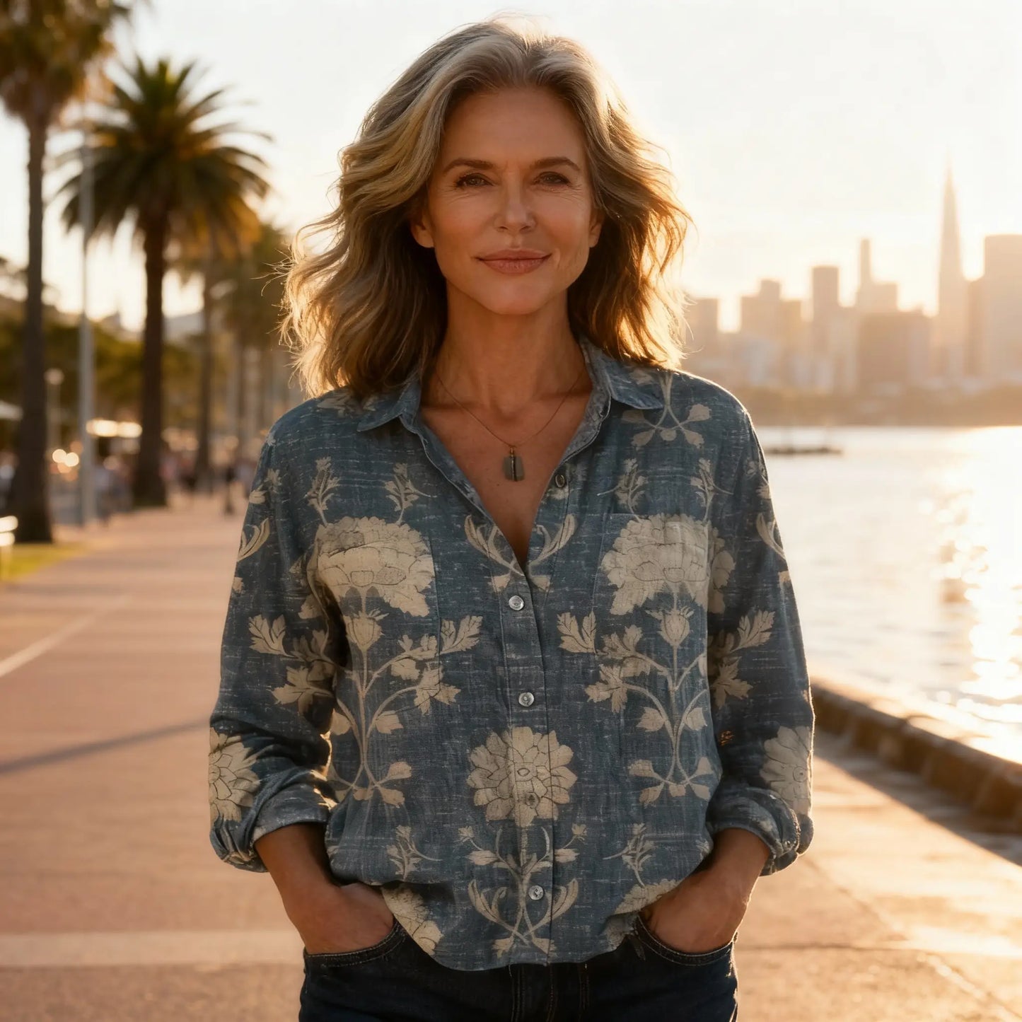 Ladies Classic Cotton Floral Long Sleeve Top