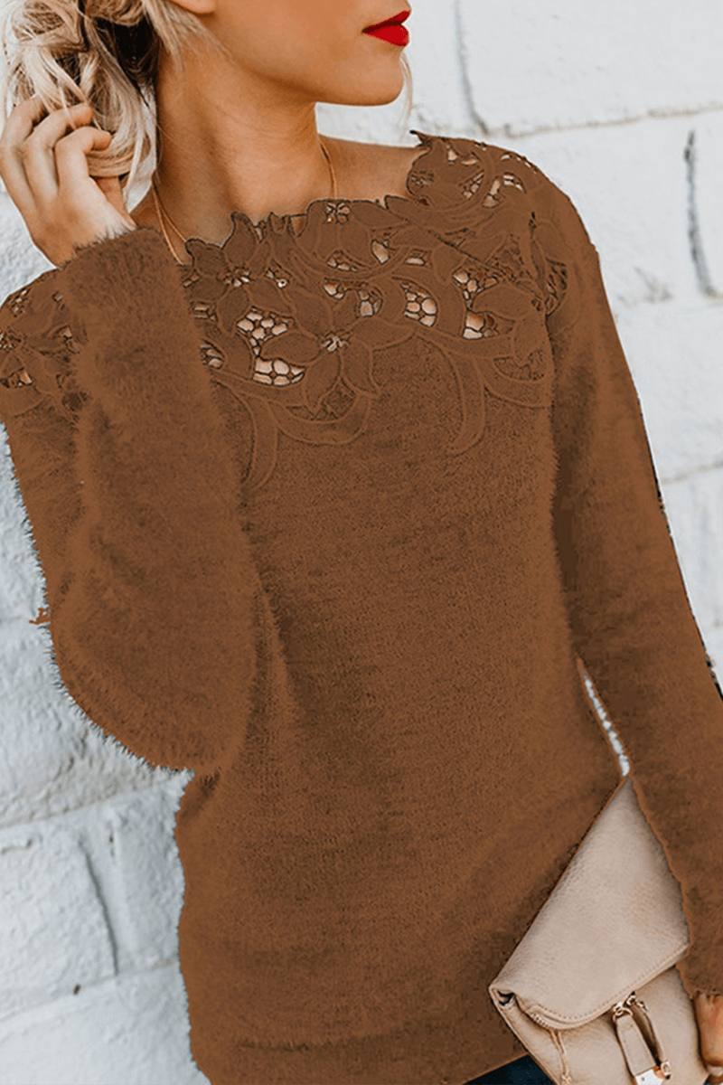 Feminine Crochet Knit Pullover Sweater