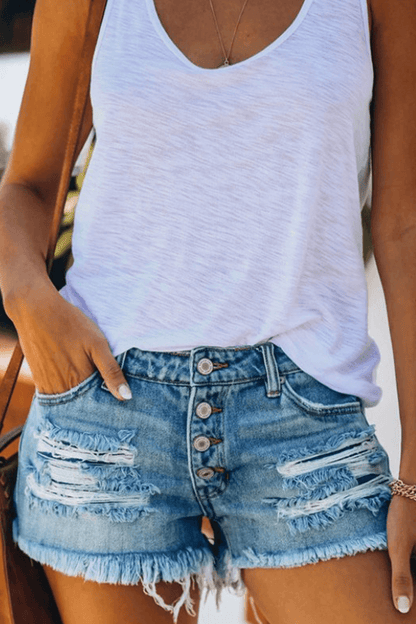 Ladies' Fashion Ripped High Waisted Jeans Shorts