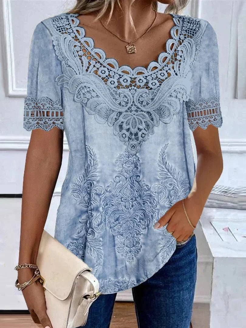 Feminine Ruffled Neck Floral Top