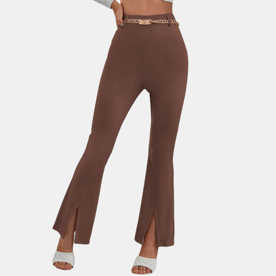 Fashionable High Waist Wide Leg Pants with Slit Detail