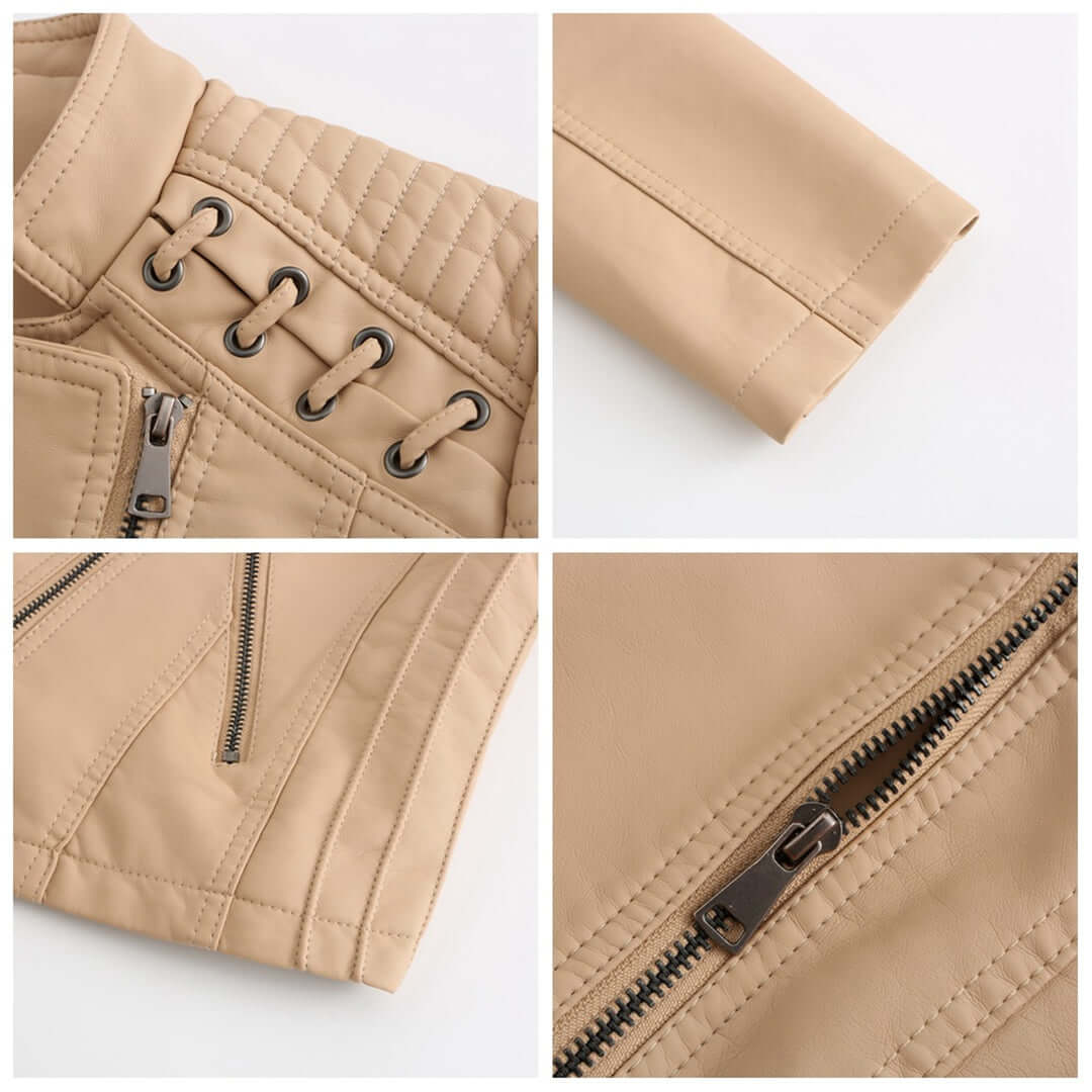 Ladies Vegan Leather Motorcycle Jacket