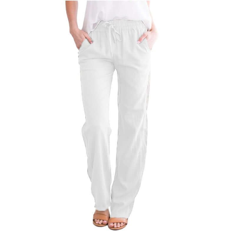 Relaxed Fit Linen Cotton Elastic Waist Pants