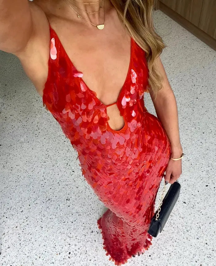 Sparkly Sequin Open Back Evening Dress