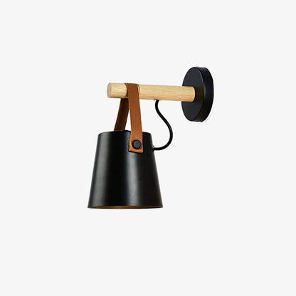 Rustic Wood Wall Lamp with Brown Leather Strap