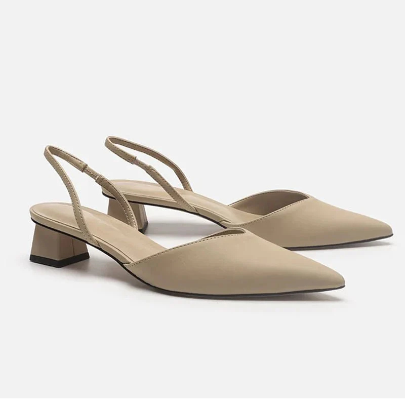 Comfortable Women's Leather Pointed Toe Block Heel Sandals