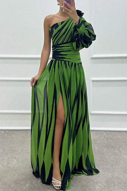 Chic Horizontal Maxi One Shoulder Dress
