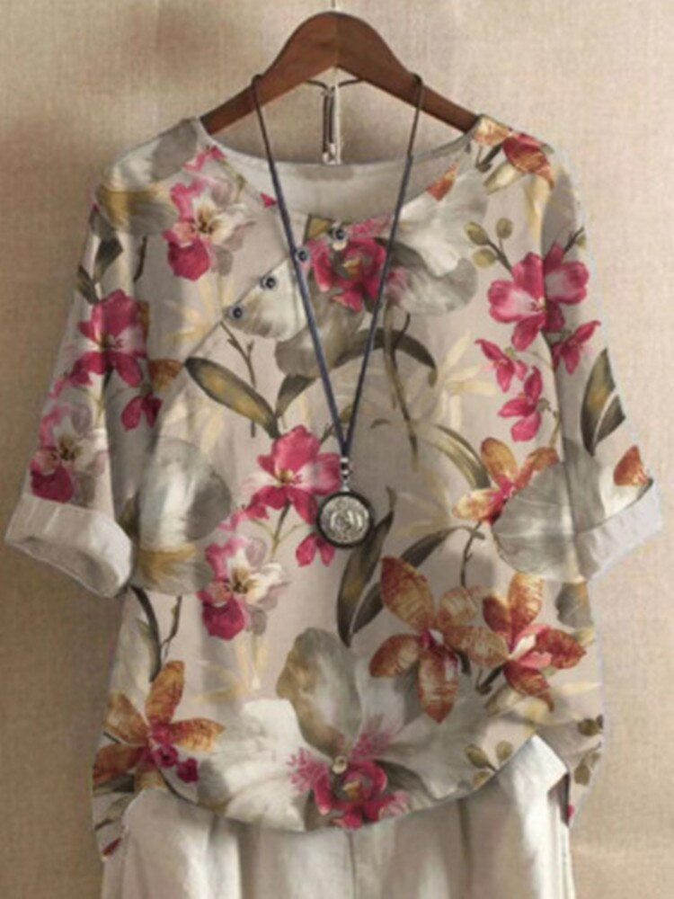 Casual V-Neck Floral Women's Top