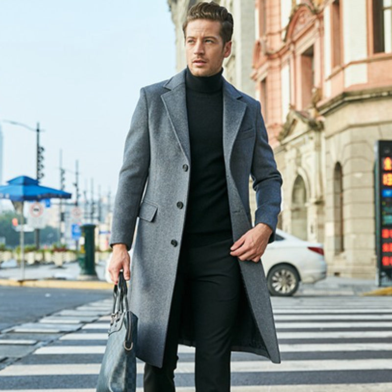 Classic Men's Overcoat with Lapel Collar
