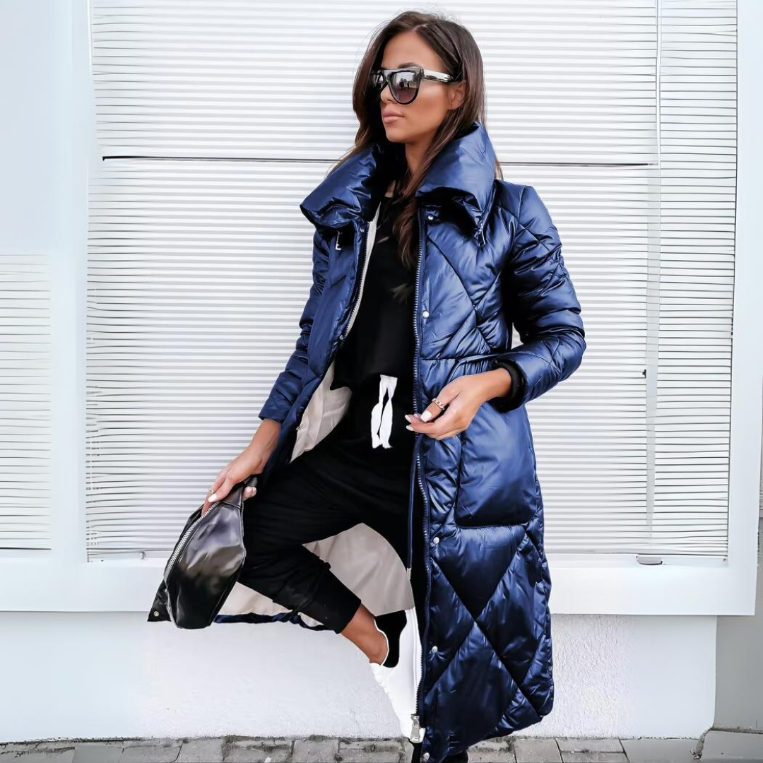 Warm Padded Parka Coat for Women with Zip Front