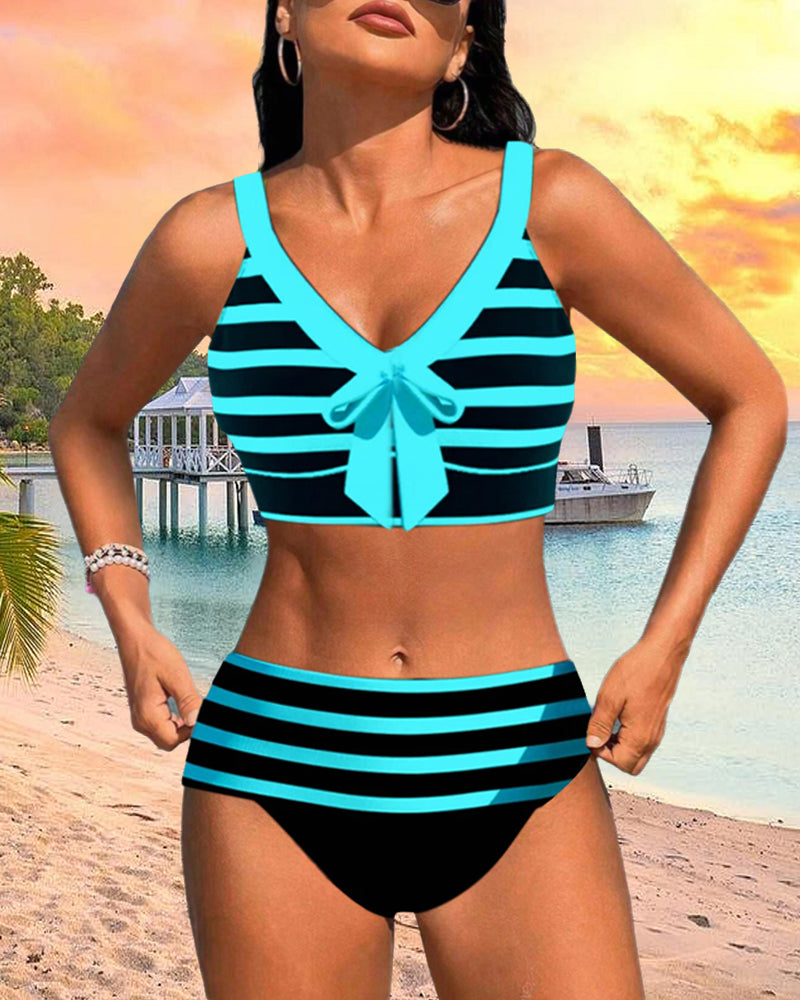 Classic Navy Blue High Waist Swimsuit