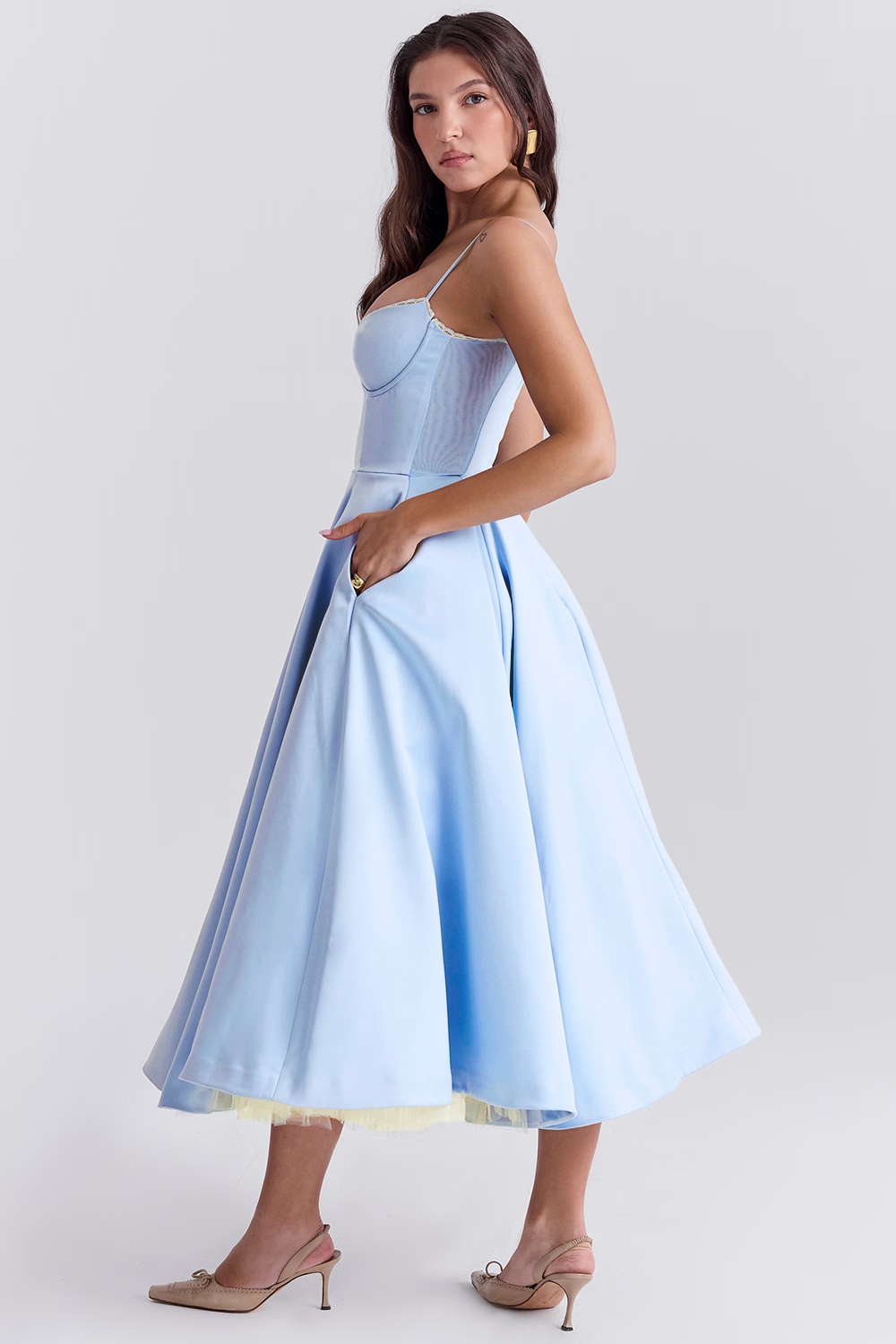 Kayla | Gorgeous Shiny Waisted Midi Dress