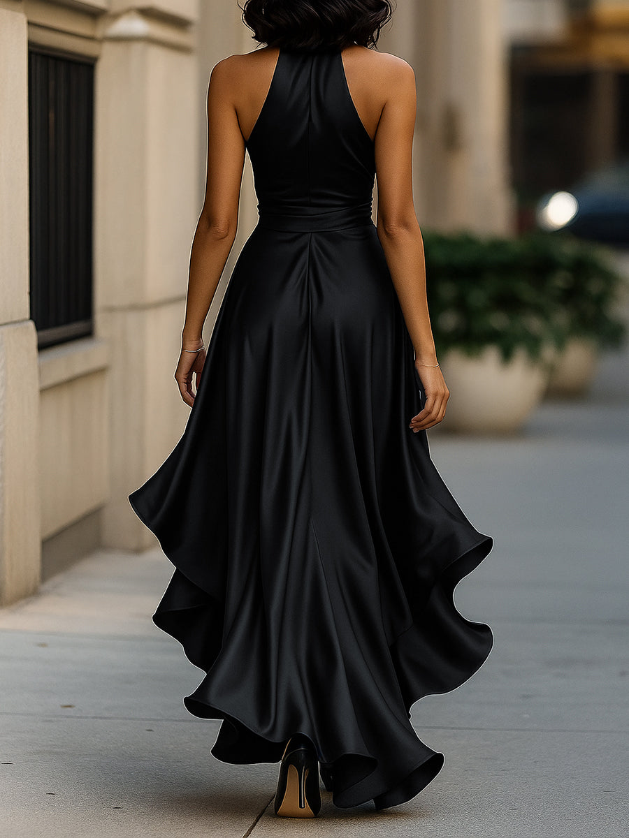 Elegant Satin Halter Neck Evening Dress