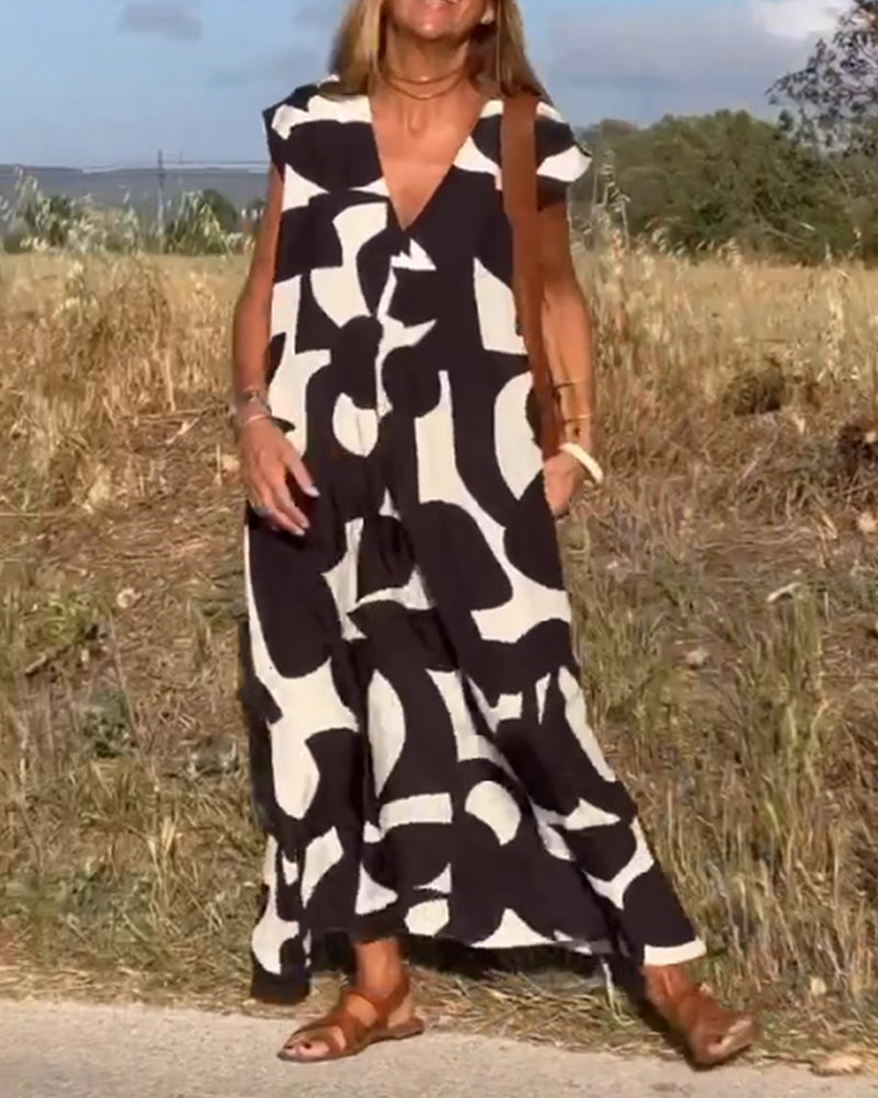 Trendy V Neck Floral Long Dress