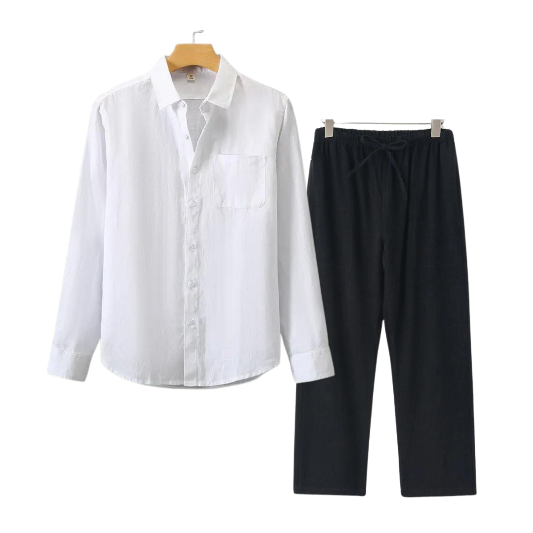 Lightweight Summer Pants Shirt Set Casual Cotton Outfit