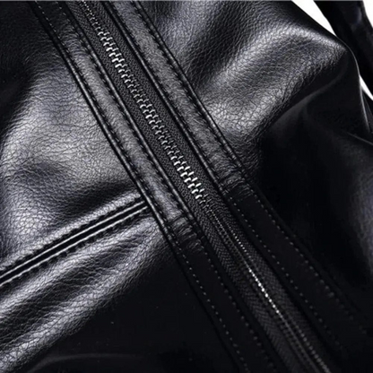 Large Leather Weekend Duffel Bag Black