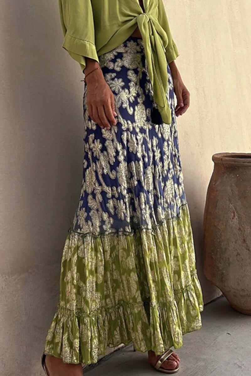 Ladies Flowy Ruffled Long Skirt