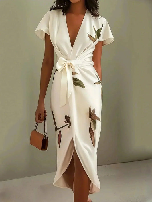 Chic Floral Midi Wrap Dress - Luxivelle