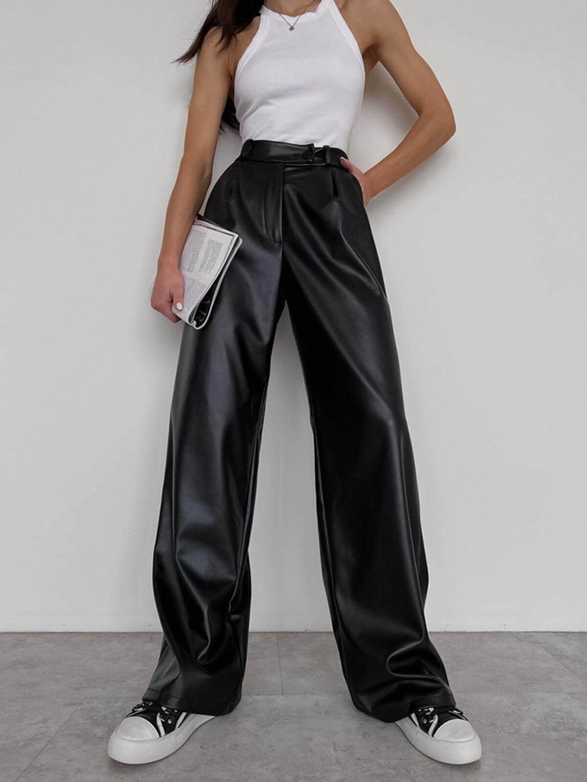 Ladies Comfortable Faux Leather Pants - Luxivelle
