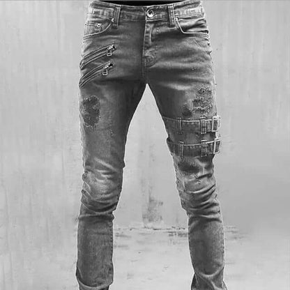 Slim Fit Distressed Biker Jeans for Men