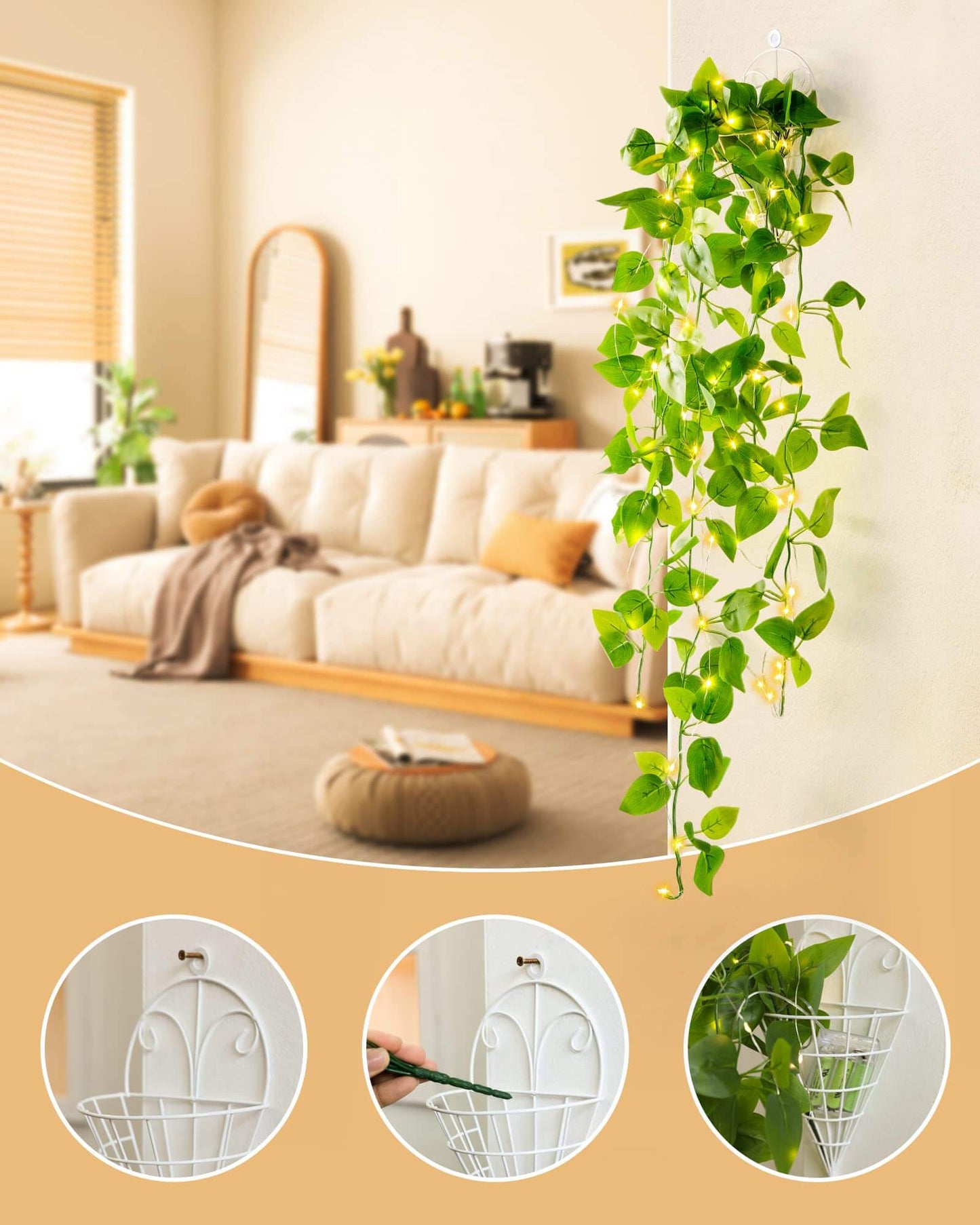 String Fairy Lights with Green Leaf Decorations