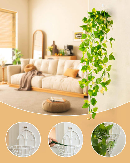 String Fairy Lights with Green Leaf Decorations