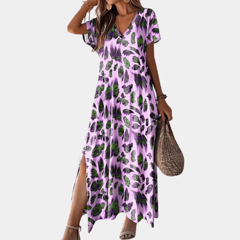 Floral Long Dress - Relaxed Fit V Neck
