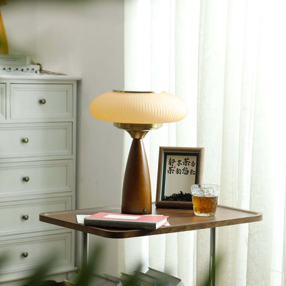 Small Glass Desk Lamp with Wood Base