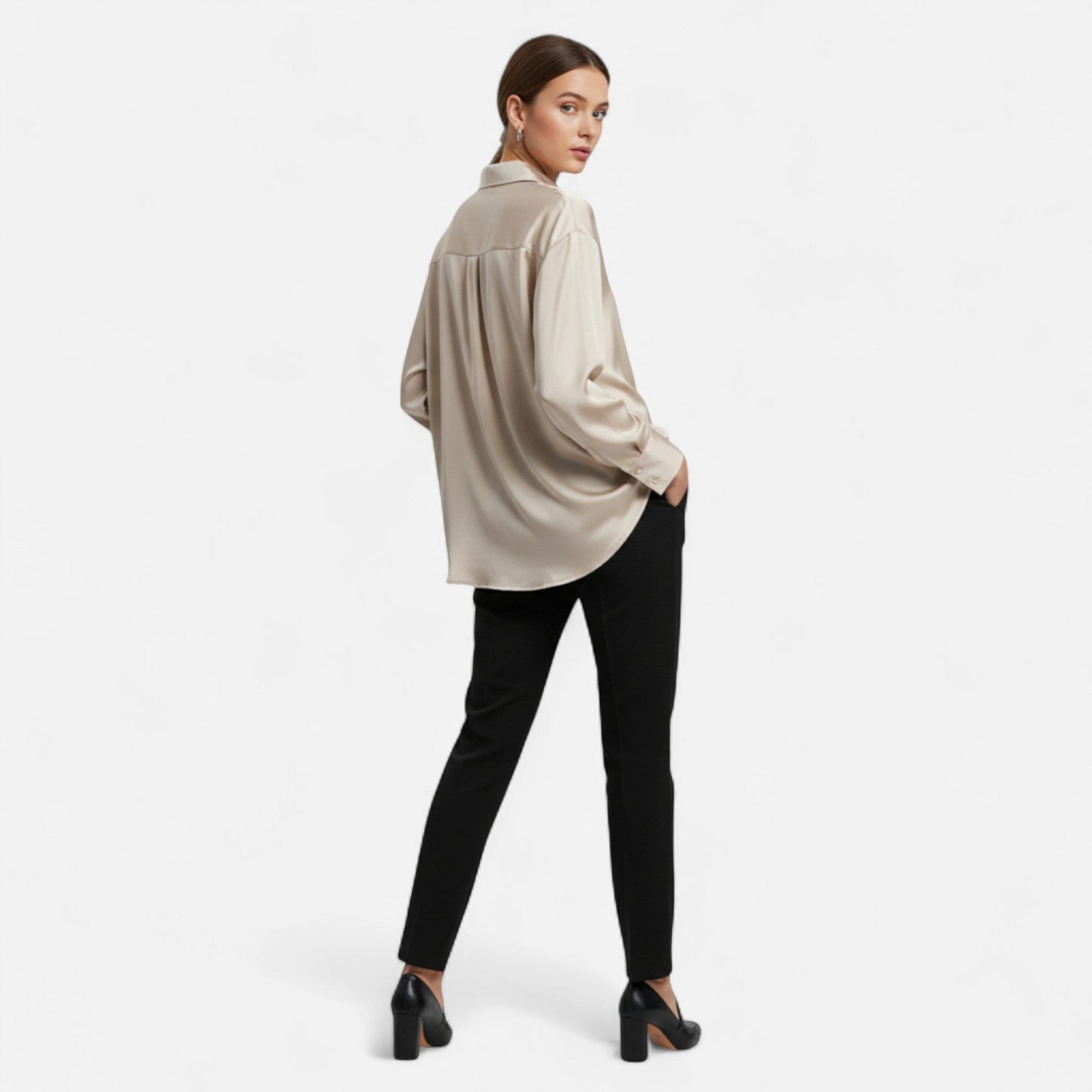 Ladies Elegant Silk Button Down Shirt
