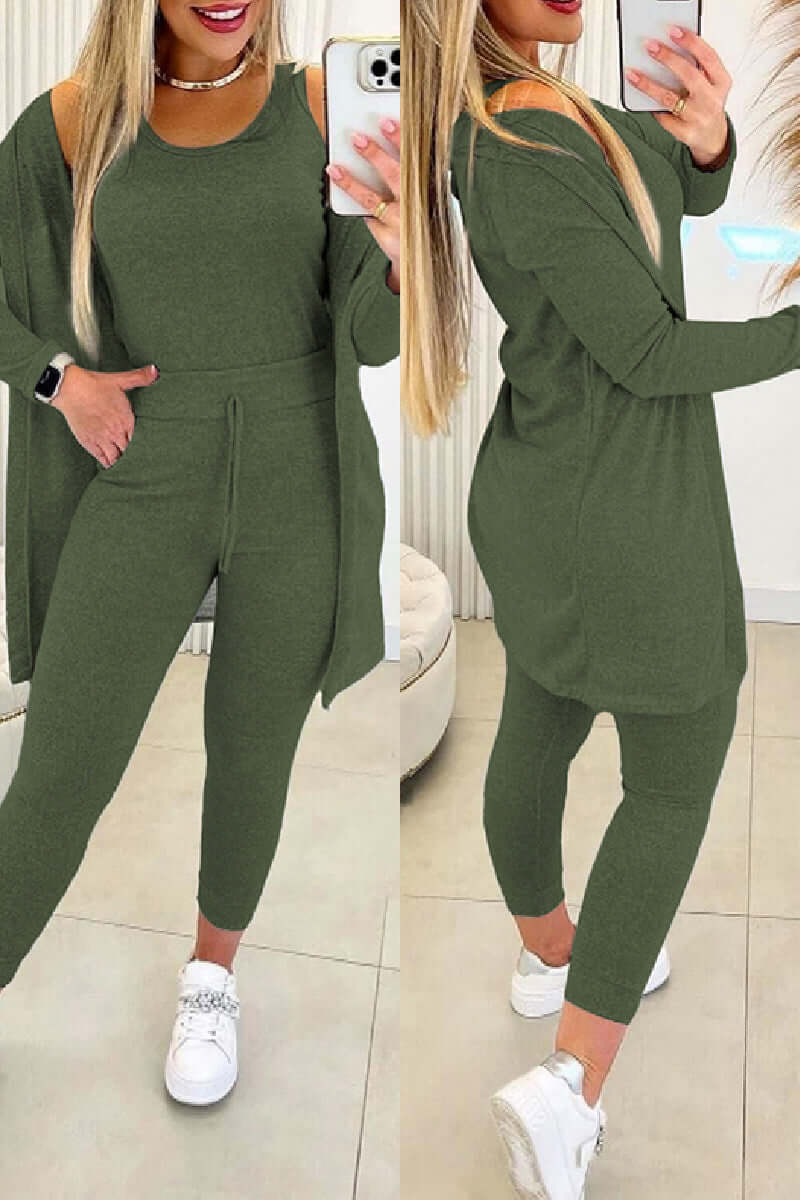 Women's 3-Piece Crew Neck Top & Legging Set - Luxivelle