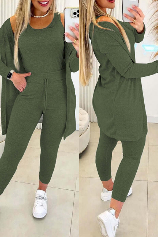Women's 3-Piece Crew Neck Top & Legging Set - Luxivelle