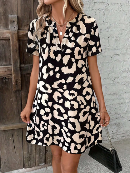 Animal Print Deep V Dress