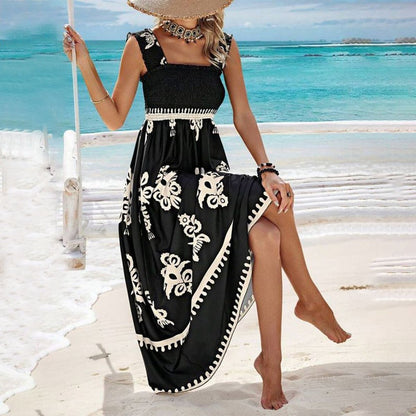 Trendy Halter Neck Summer Print Beach Dress