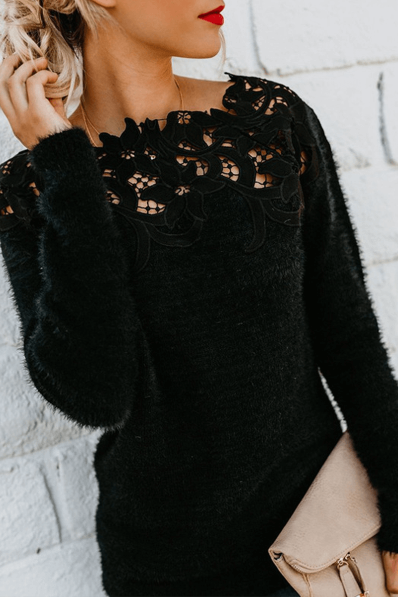 Feminine Crochet Knit Pullover Sweater - Luxivelle